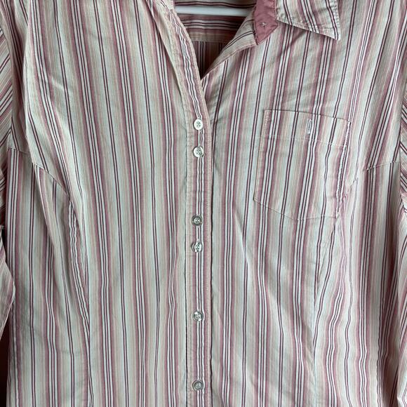 Riders Women XXL Button Up Instant Slim Pink Stripe Cotton Contrast Cuff Western - Picture 6 of 6
